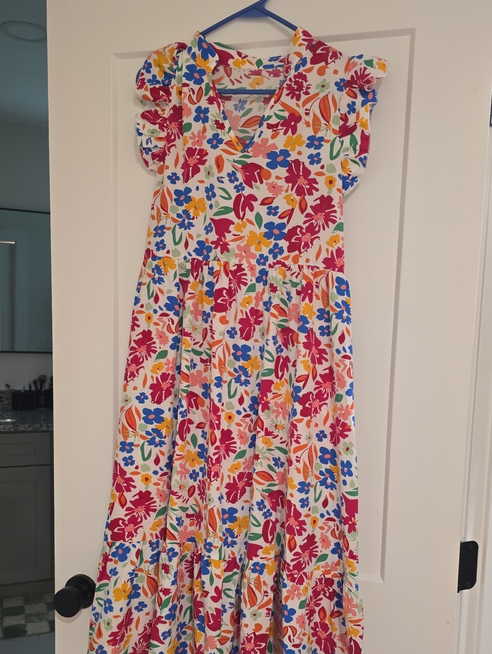 Women's Floral Ruffle Sleeve Maxi Dress - White Multi